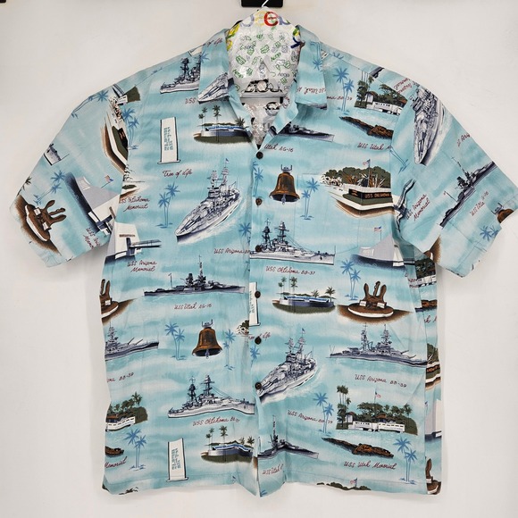 Kalaheo Other - VTG Kalaheo Shirt Mens 2XLHawaiian Button Up USS Oklahoma Ship USA Memorial